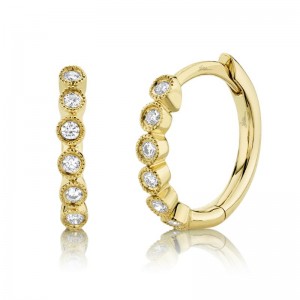 Shy Creation Kate Collection Small Hoop Earrings In 14 Karat Yellow Gold With12 Round Cut Diamonds =0.11ctw . Model # Sc55006356