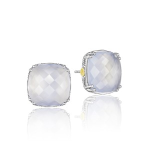Sterling Silver/18k Yellow Gold Earrings With 2 Cushion Chalcedony 12.31ctw