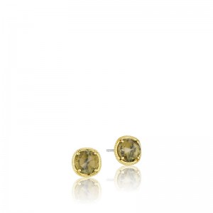 SE154Y10 Midnight Sun Silver and Yellow Gold Olive Quartz Stud Earrings