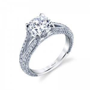18K White Gold Enchanting Split Shank Pavé Engagement Ring