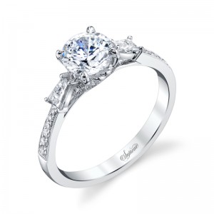 18K White Gold Three-Stone Engagement Ring