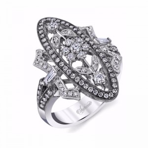 Vintage Inspired Diamond Ring with Black Rhodium Finish SJU2433R