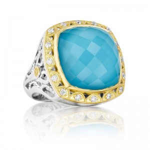 SR101Y05 Island Rains Silver and Yellow Gold Neolite Turquoise and Diamond Statement Ring