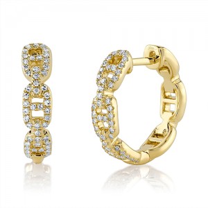 Kate Collection Link Hoop Earrings with Diamond Accents