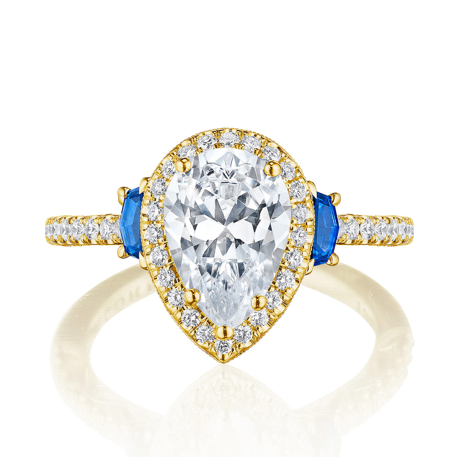 269217PSBS Pear 3-Stone Engagement Ring with Blue Sapphire