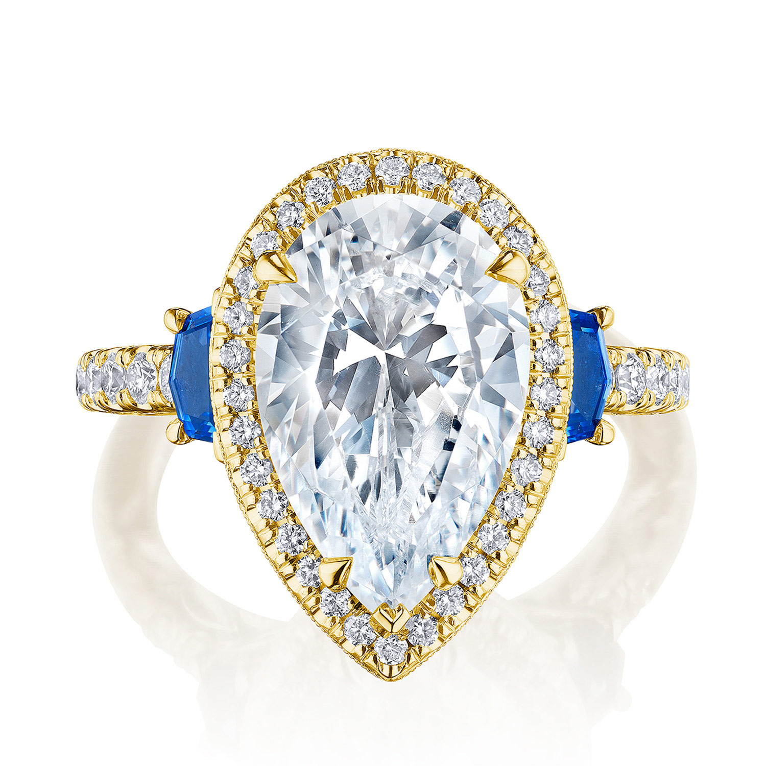 269322PSBS Pear 3-Stone Engagement Ring with Blue Sapphire