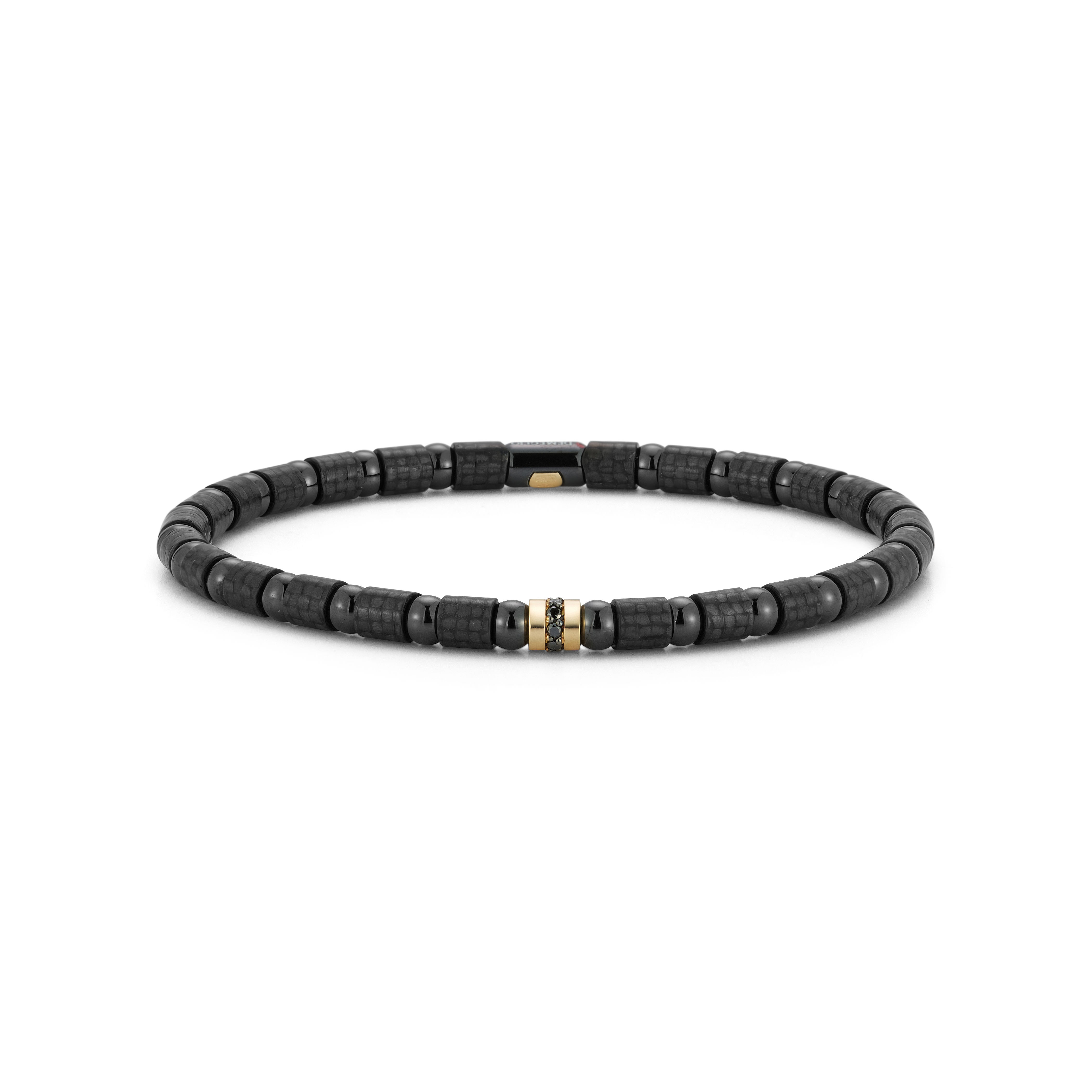 9C4N1DNOG-XL Carbon Stretch Bracelet In Black Carbon Fiber/18 Karat Yellow Gold With Black Diamonds