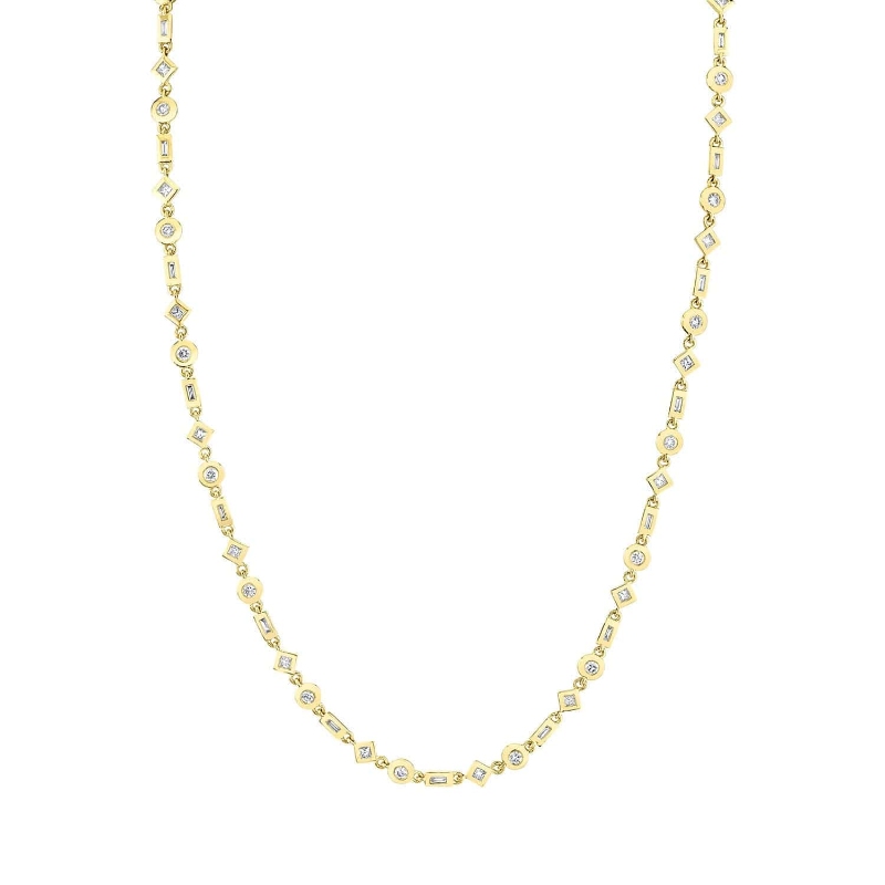 CN413 Mixed Shape Bezel Tennis Necklace In 14 Karat Yellow Gold