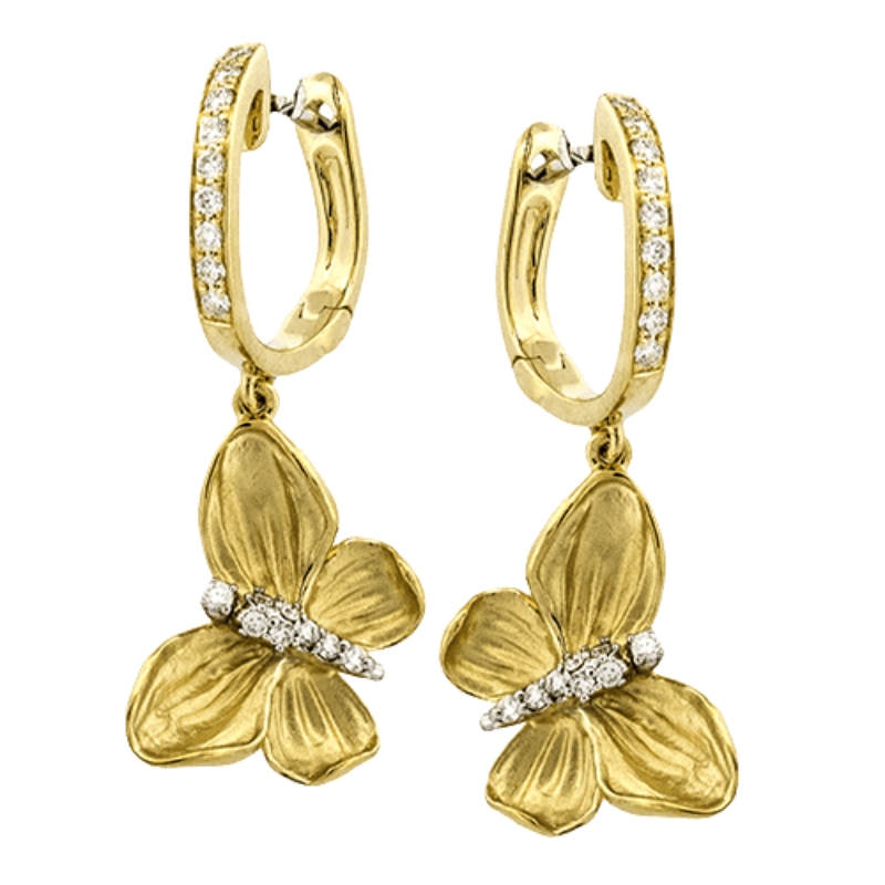 DE277 Butterfly Drop Earrings In 18 Karat White & Yellow Gold