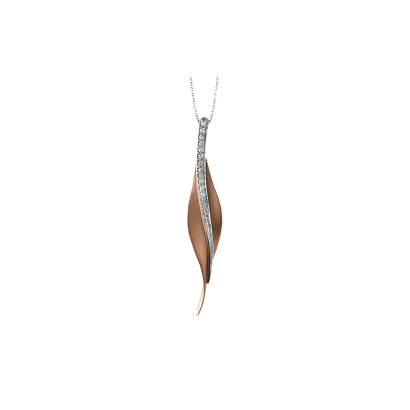 DP113-R Fallen Leaves Diamond Pendant In 18 Karat White & Rose Gold With Diamonds On 19