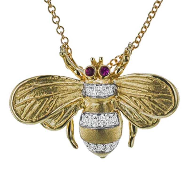 DP274-Y Monarch Bee Pendant Necklace in 18K gold with diamonds