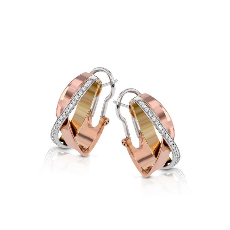ME1900 White, Yellow, and Rose Gold Modern Tri-Tone Diamond Earrings