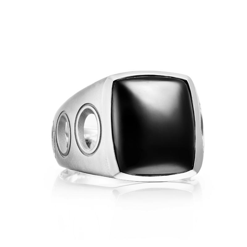 Gent's Sterling Silver Ring With One 7.70ct Cushion Black Onyx
