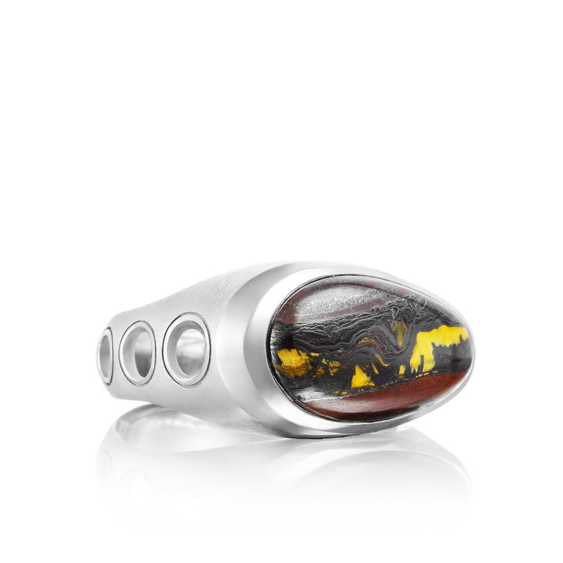Gent's Sterling Silver Tiger Iron Fashion Ring With One 8.25ct Oval Tiger Iron