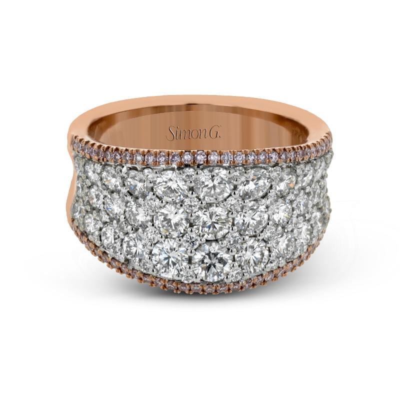 MR2619 White and Rose Gold Multi-Row Diamond Statement Ring