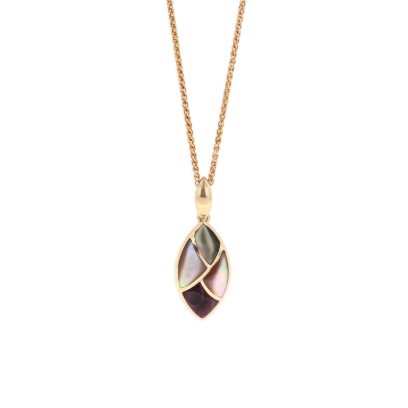 NPC260MBP-CH Inlayed 14 Karat Rosé Gold Pendant With Black Mother Of Pearl,  Pink Mother Of Pearl & Purple Spiny Oyster On 18