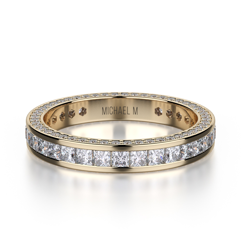 Michael M Yellow Gold Channel Set Princess Cut Diamond Wedding Ring