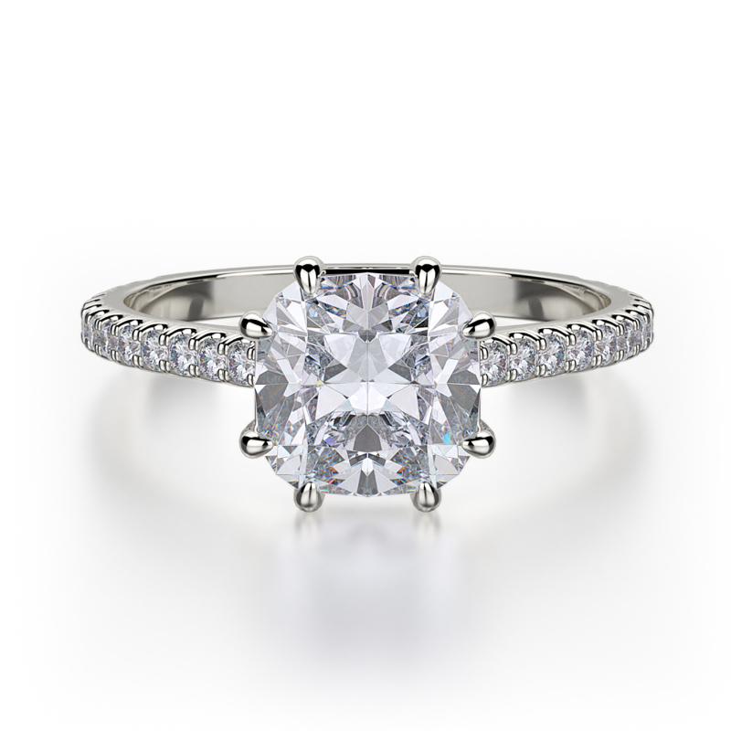 R712-1.5 Crown White Gold Cushion Cut Engagement Ring 1.25