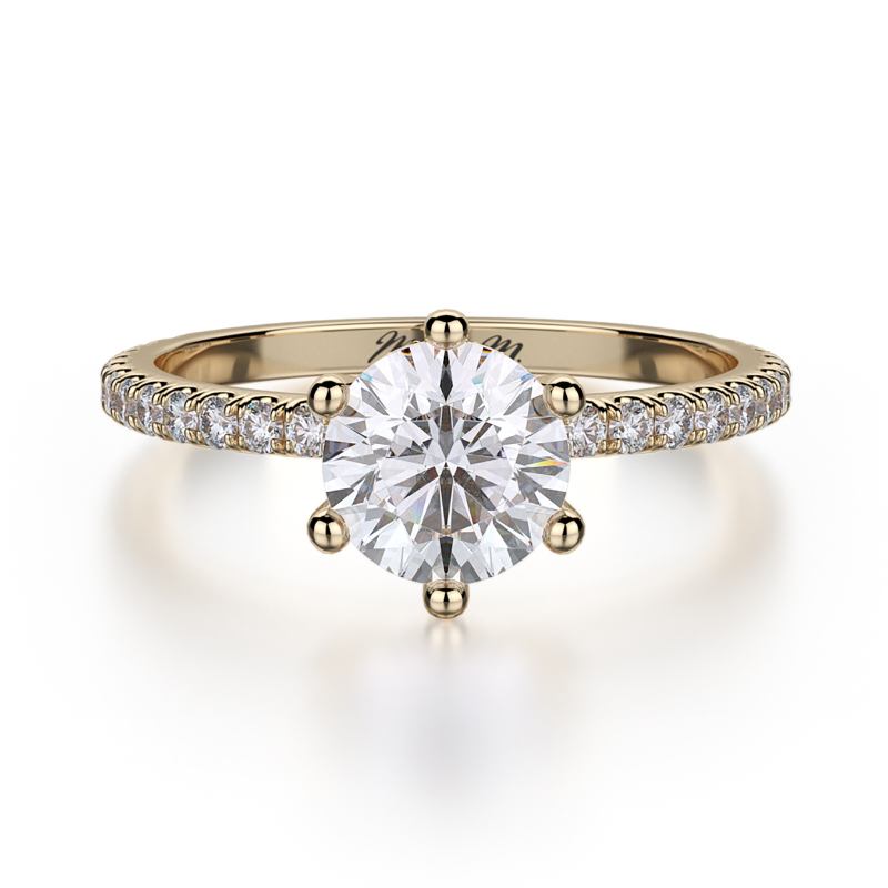 R713-1 Crown Yellow Gold Round Engagement Ring 0.75