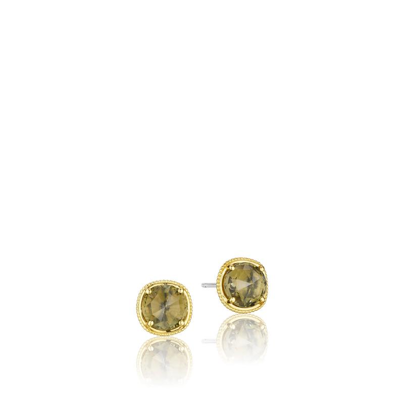 SE154Y10 Midnight Sun Silver and Yellow Gold Olive Quartz Stud Earrings