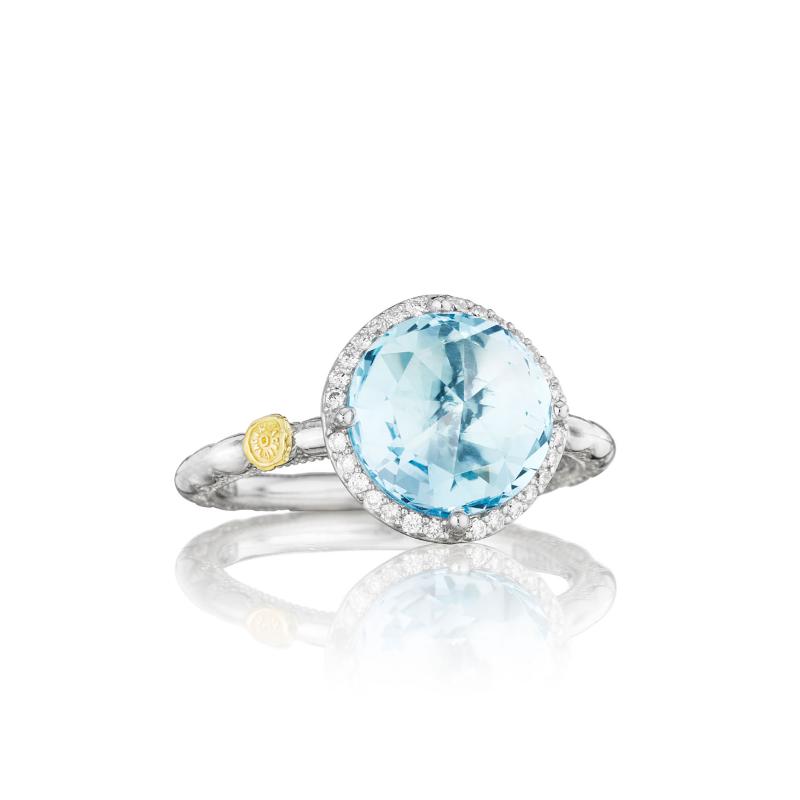 SR14502 Island Rains Silver Sky Blue Topaz and Diamond Simple Ring