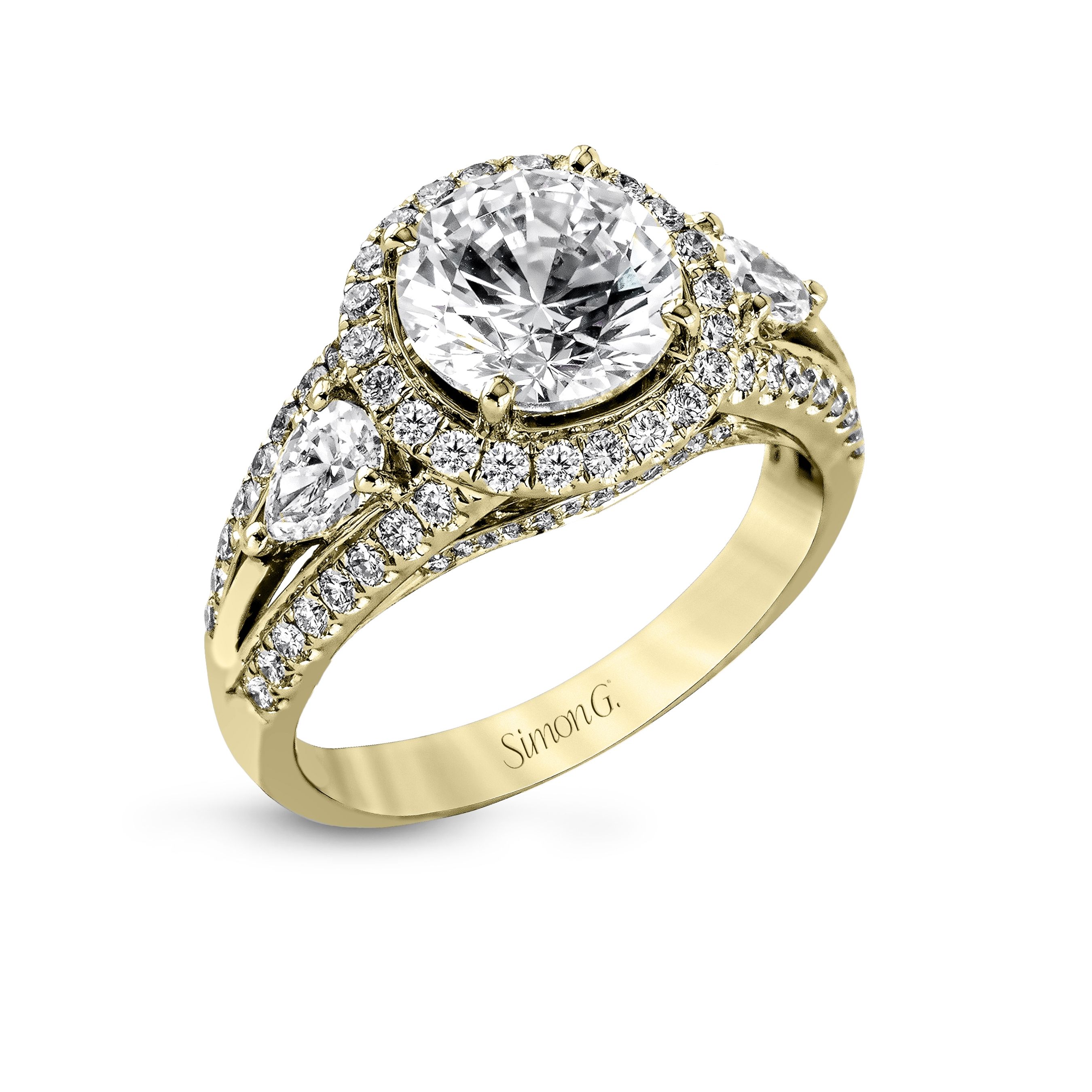 simon-g-mr1503-yellow-gold-three-stone-halo-engagement-ring