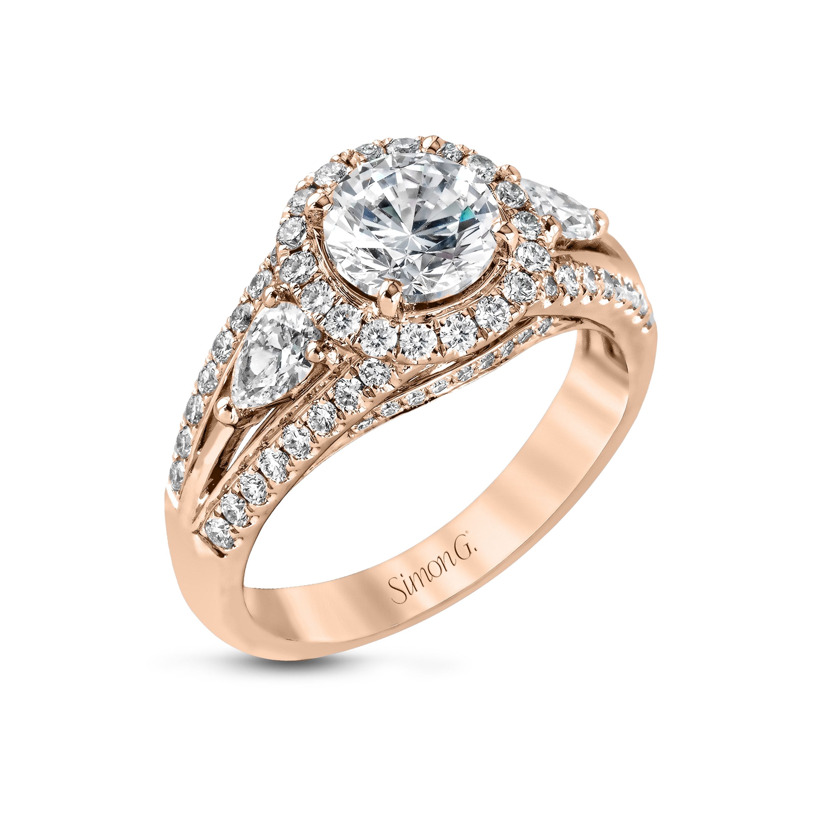 simon-g-mr1506-rose-gold-three-stone-halo-engagement-ring