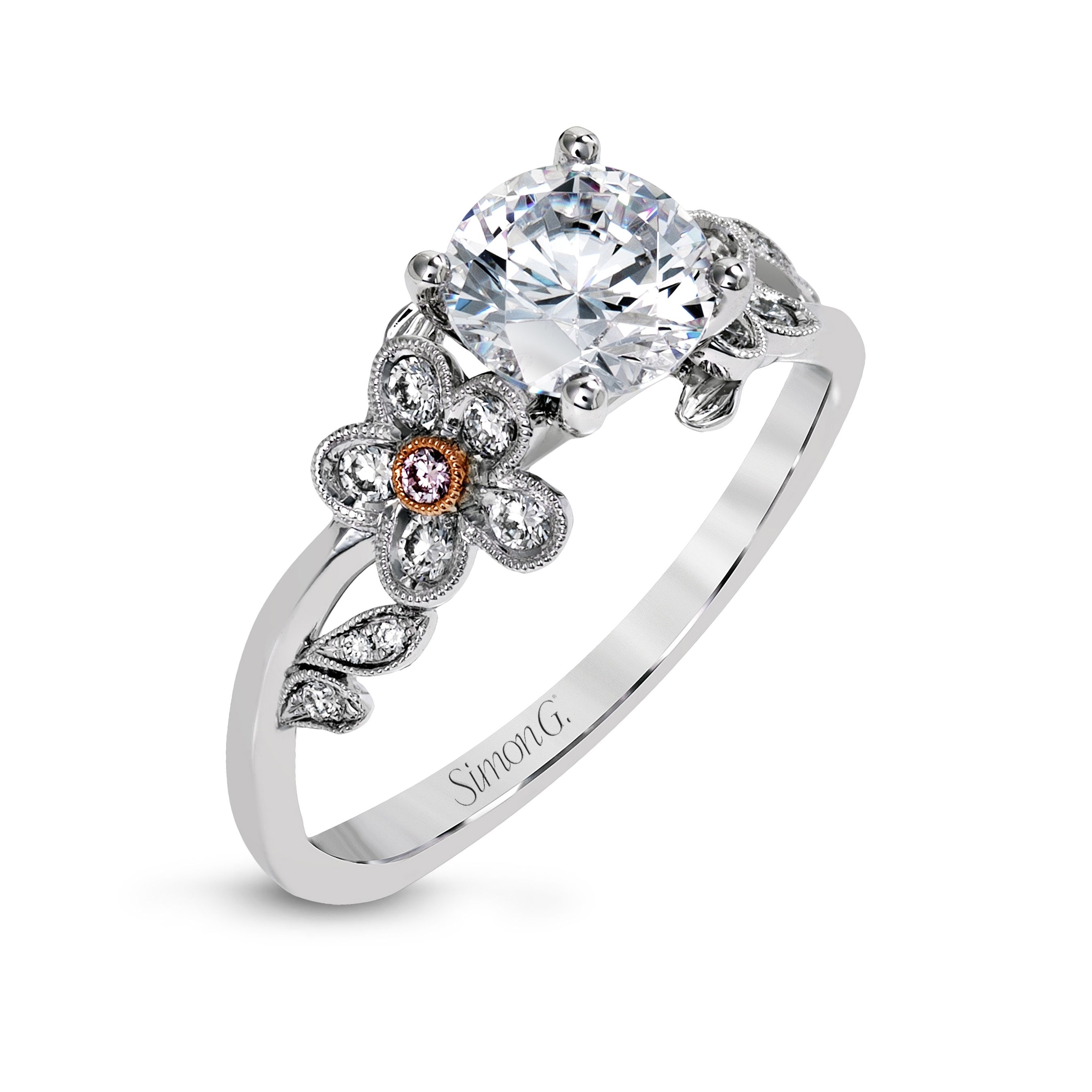 simon-g-mr2615-white-and-rose-gold-vintage-flower-inspired-engagement-ring