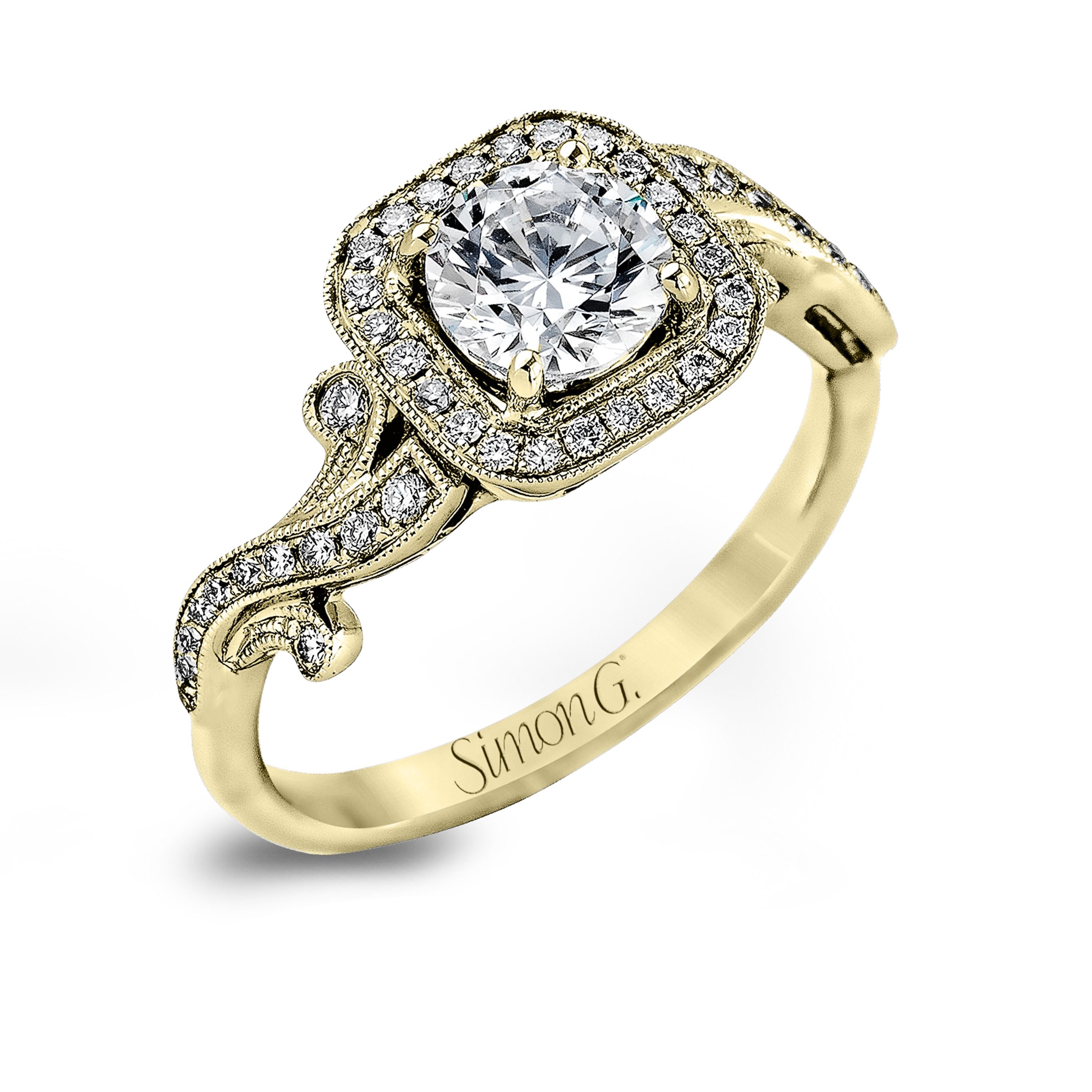 simon-g-tr524-yellow-gold-vintage-cushion-halo-engagement-ring