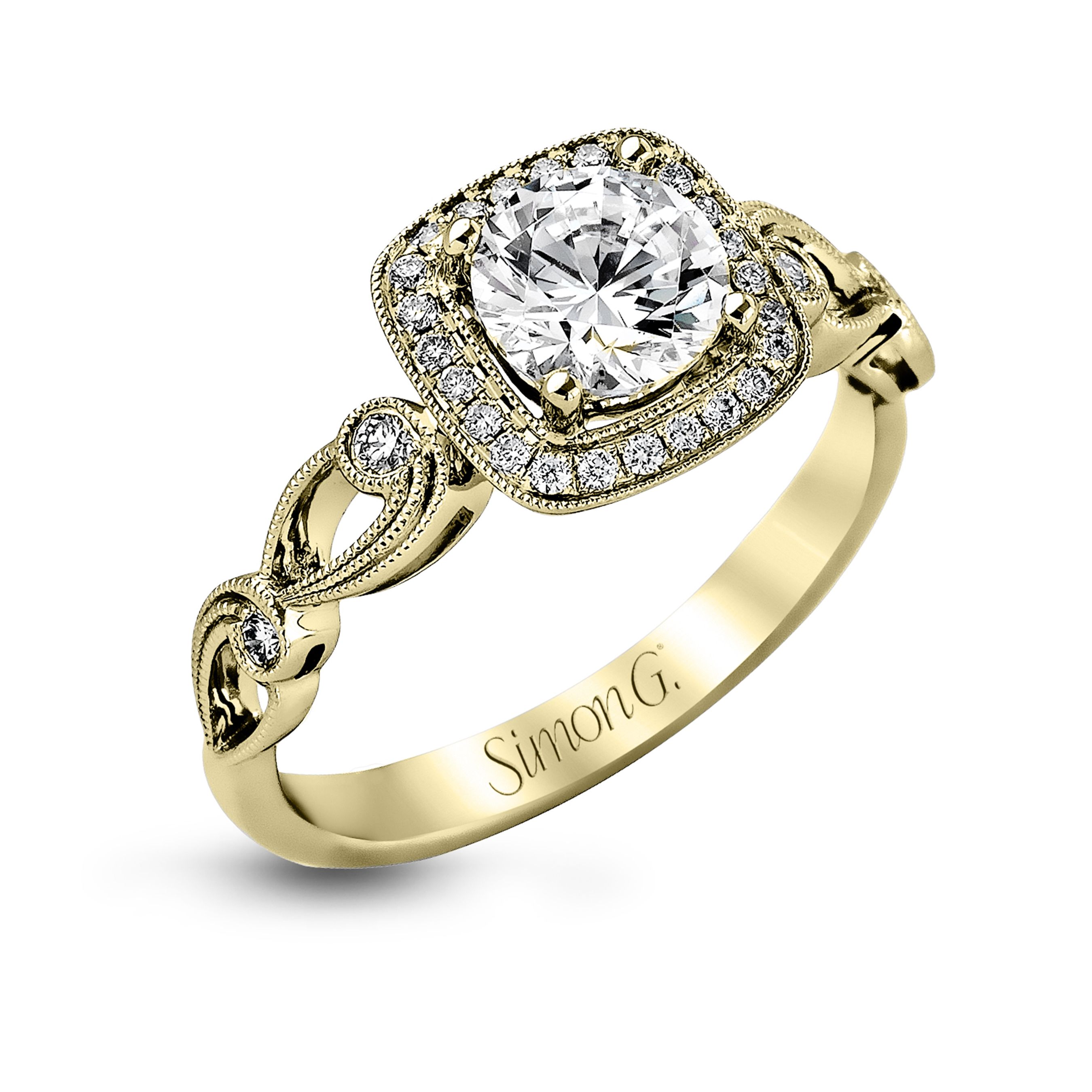 simon-g-tr526-yellow-gold-vintage-cushion-halo-engagement-ring