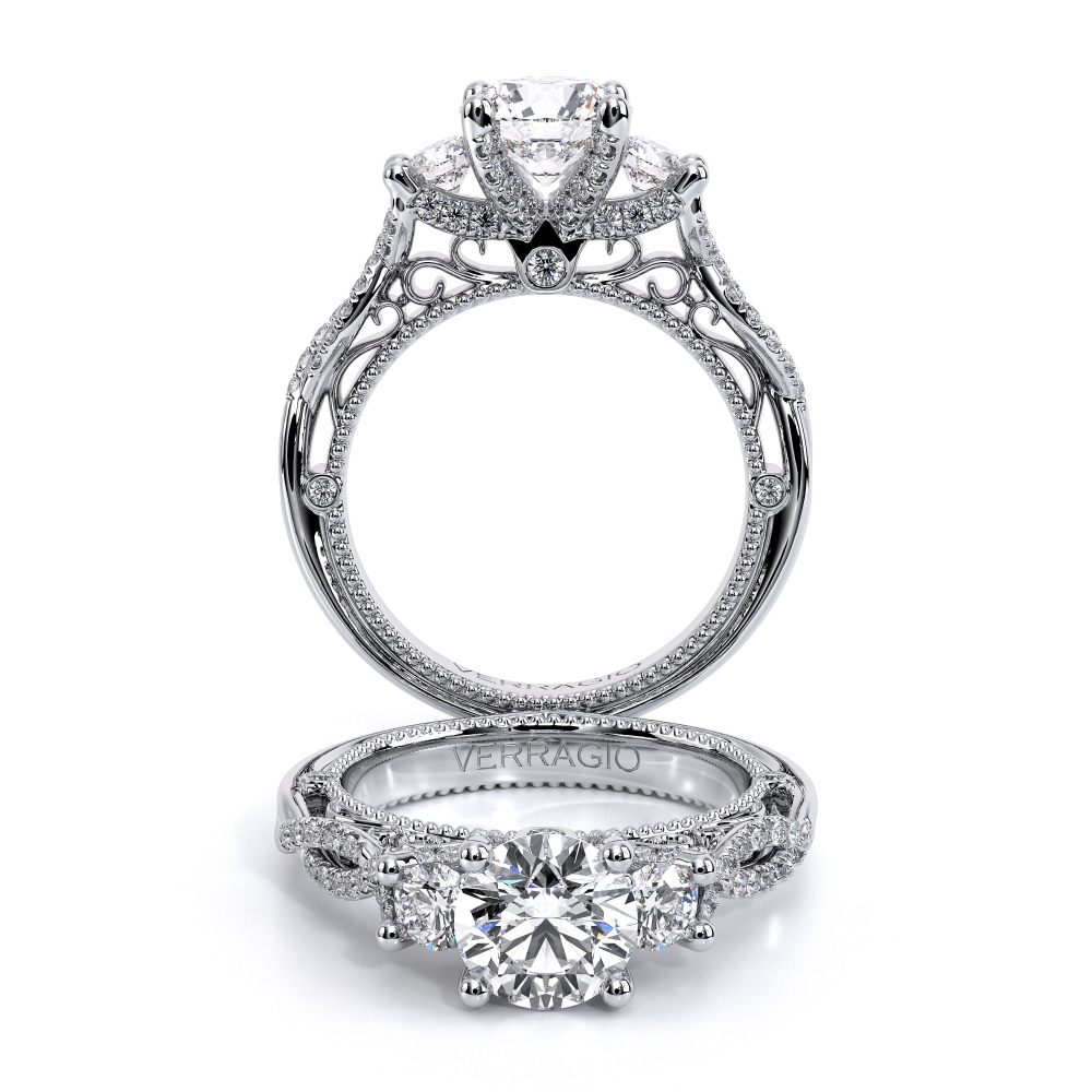 Venetian-5079r-Platinum Round Three-Stone Engagement Ring